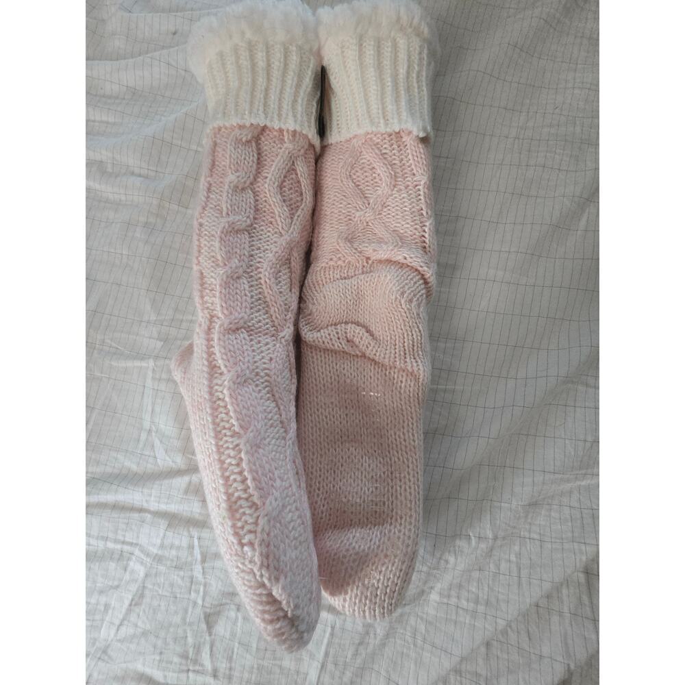 Pink and White Sweater Socks with Wool Inside. OSFA